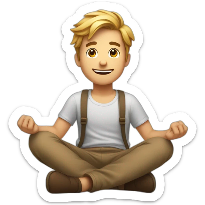 a guy sitting on the floor, who spreads his arms in surprise and smiles a little at the comicality of the situation sticker