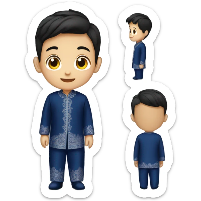 a boy wearing dark blue color of baju melayu and songkok sticker