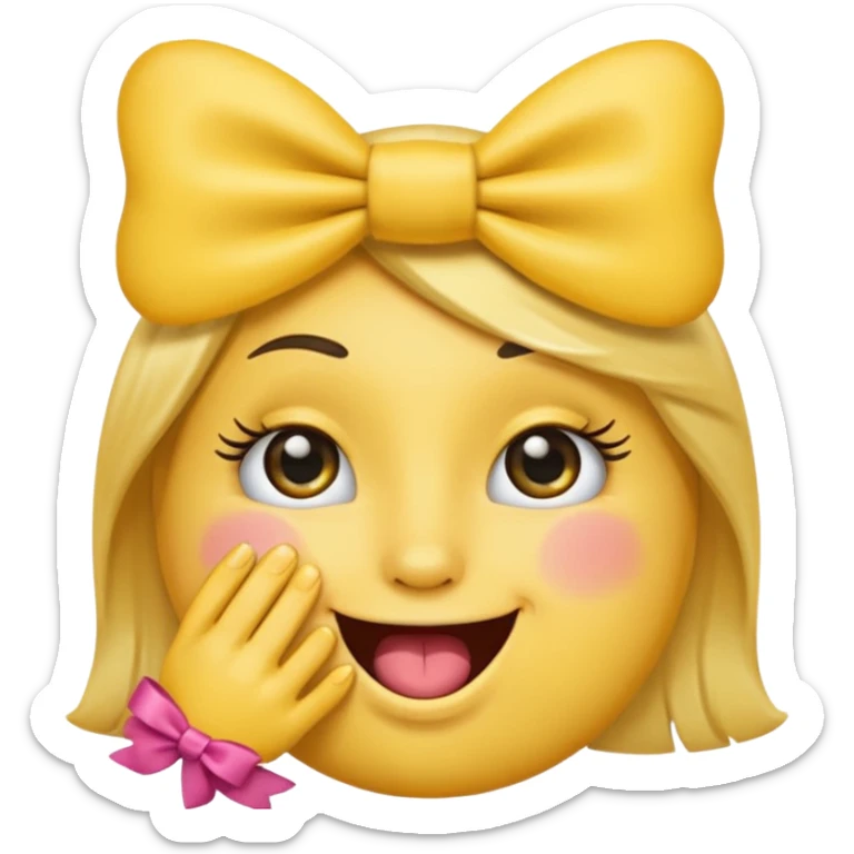 Şimdi sana bir tane emoji göstereceğim eli ağzında gözlerinde kirpik kafasında da kurdele olsun sticker