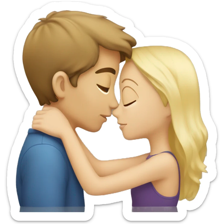 A Boy with brown hair kissing a girl with blonde hair sticker