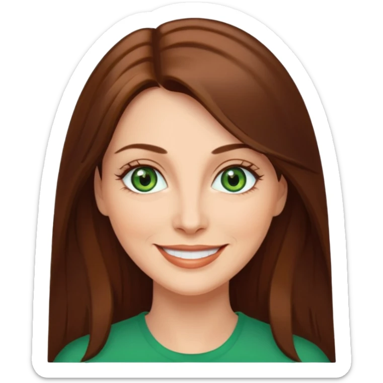 Pretty middle age woman with green eyes and long straight  brown hair  sticker