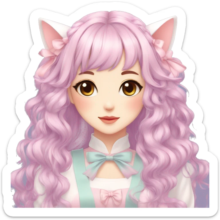 Gorgeous Kawaii Cute Beautiful Elegant Pretty Pastel Anime Catlady trending style with hair garnitures sticker