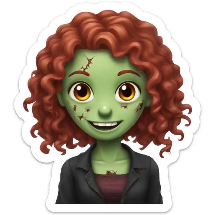 Happy zombie girl red long curly hair with both hands in the sue, black blouse sticker