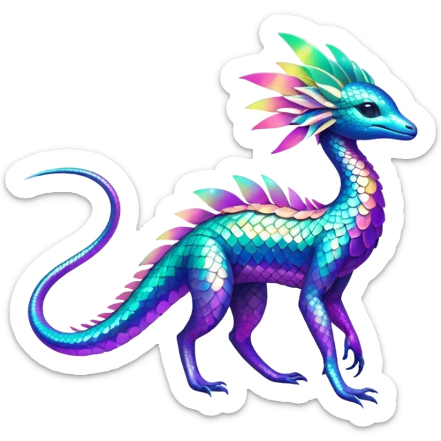 Shiny Exotic Futuristic Tropical Colorful Neon-colored Glittery Ethereal Sparkly Amaura-Aurorus-Fakémon-hybrid-creature (full body)  sticker