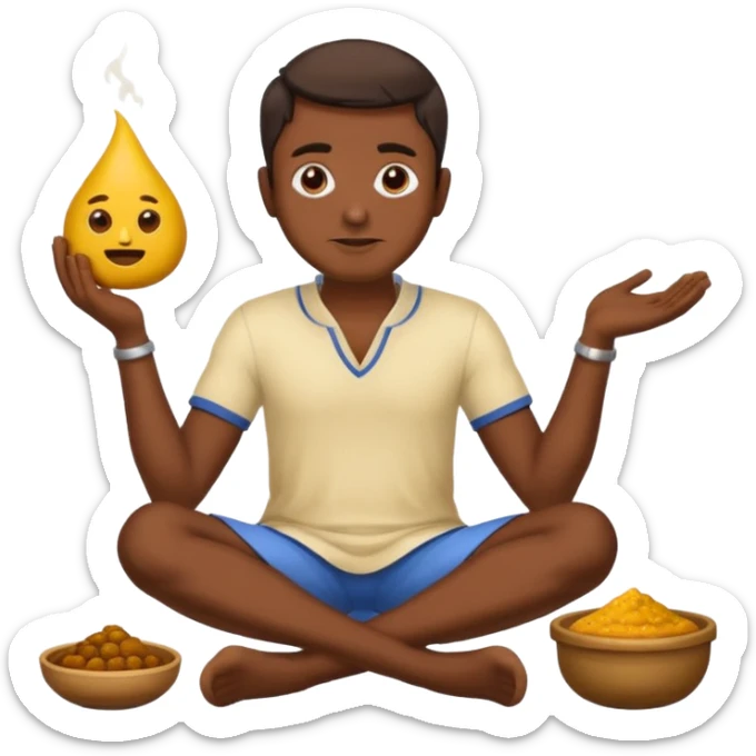 indian man sat on the floor with curry in one hand and the poop emoji in the other sticker