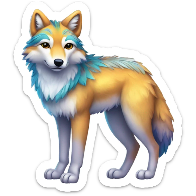 Fluffy Shy Colorful Spiritual Coywolf With Shiny Tribal Markings Full Body sticker