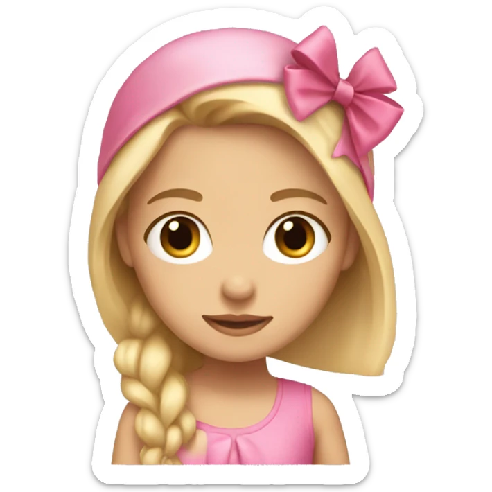 A blonde girl with Brown eyes and a pink swater and a bow on her head sticker