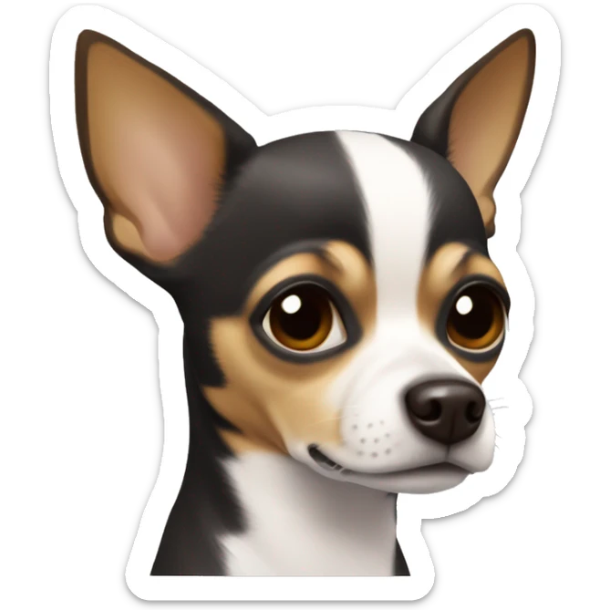 Chihuahua is a brown colored boy. There is a white stripe from the head to the left edge of the nose. sticker