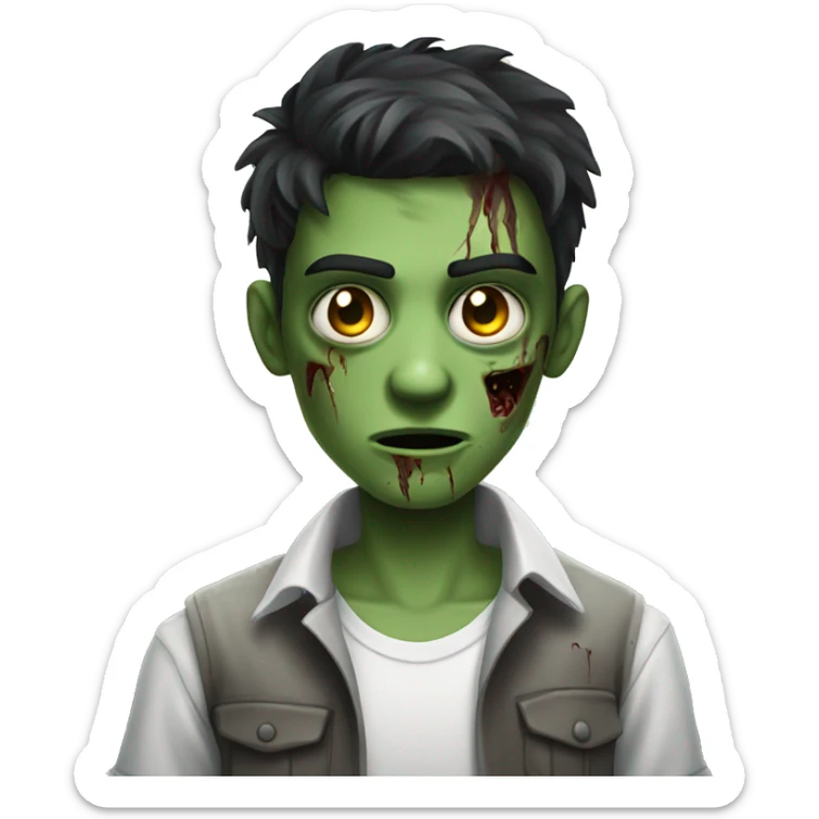 teen boy zombie with dark hair and white shirt sticker