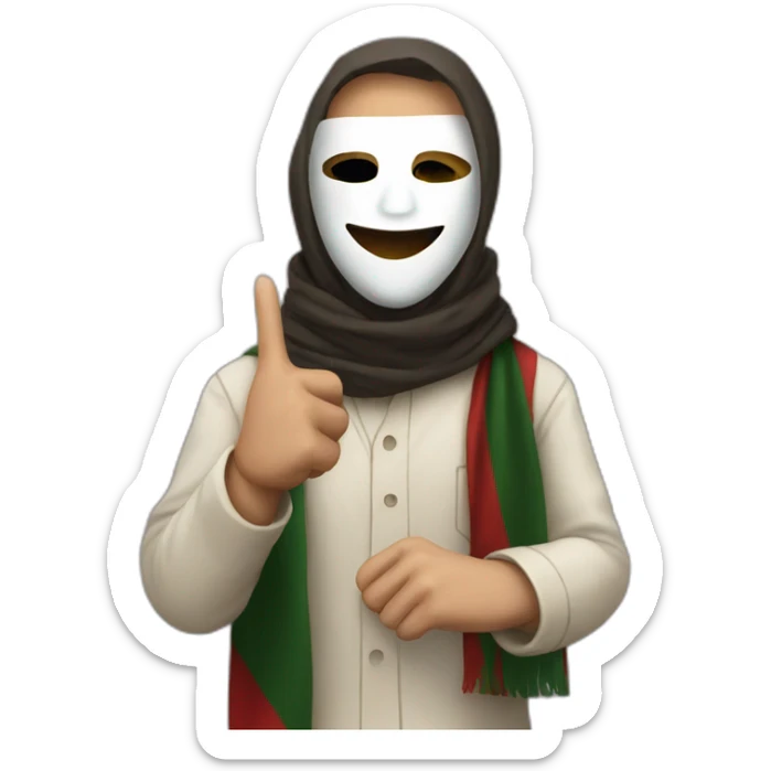 Masked with the Palestinian scarf and his skin color is white and he raises his index finger  sticker