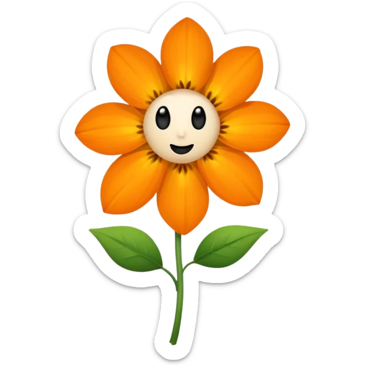 Green stem, white bud with black cartoony face: ;p. And six heart shaped yellowish orange petals sticker