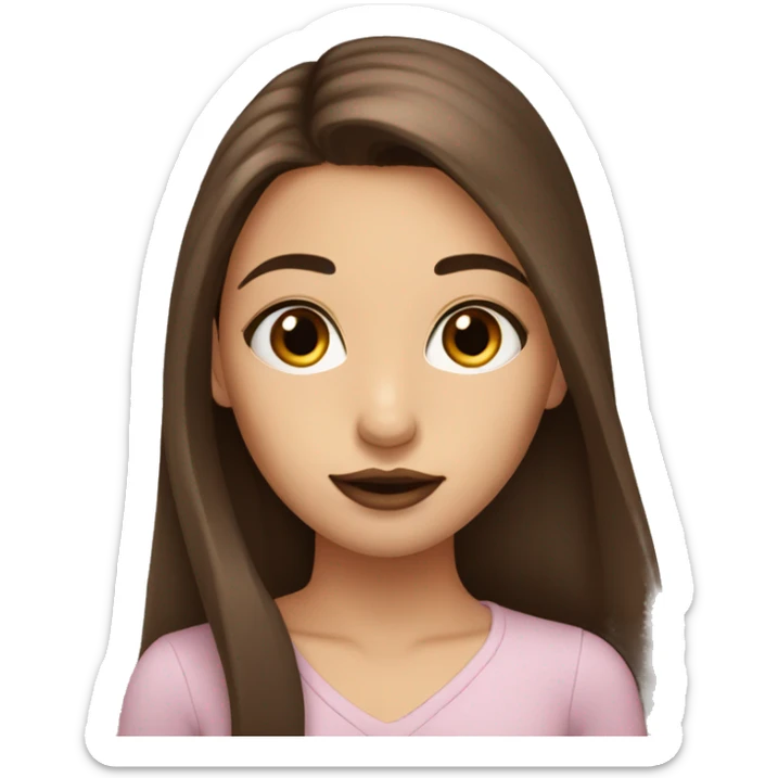 Girl with really long straight brown hair, lashes, brown eyes, brown lipstick  sticker