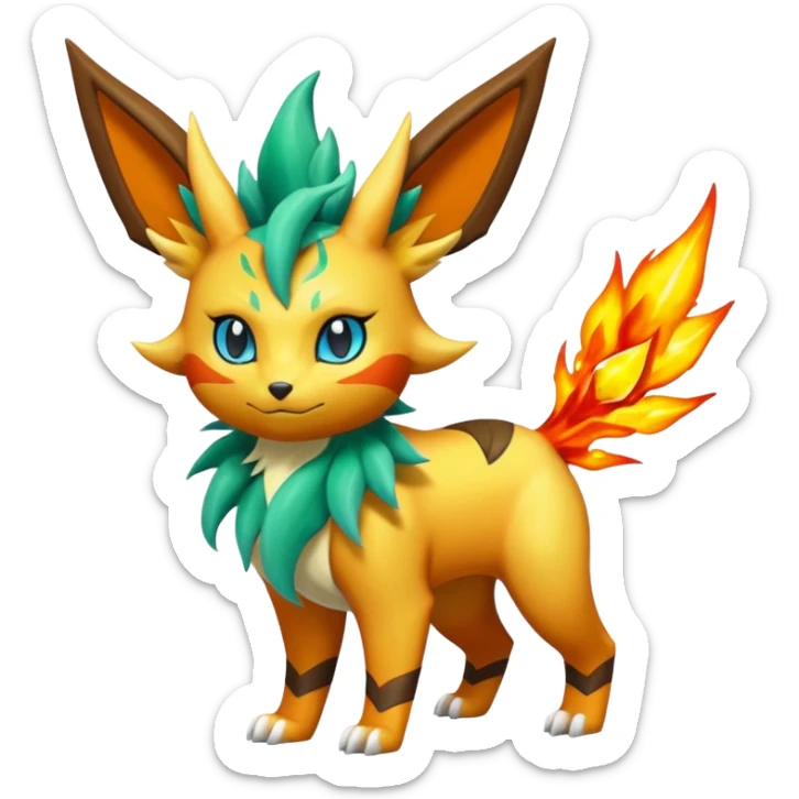 Torracat-Amaura-Leafeon-Fakémon-Digimon-fusion (full body) sticker