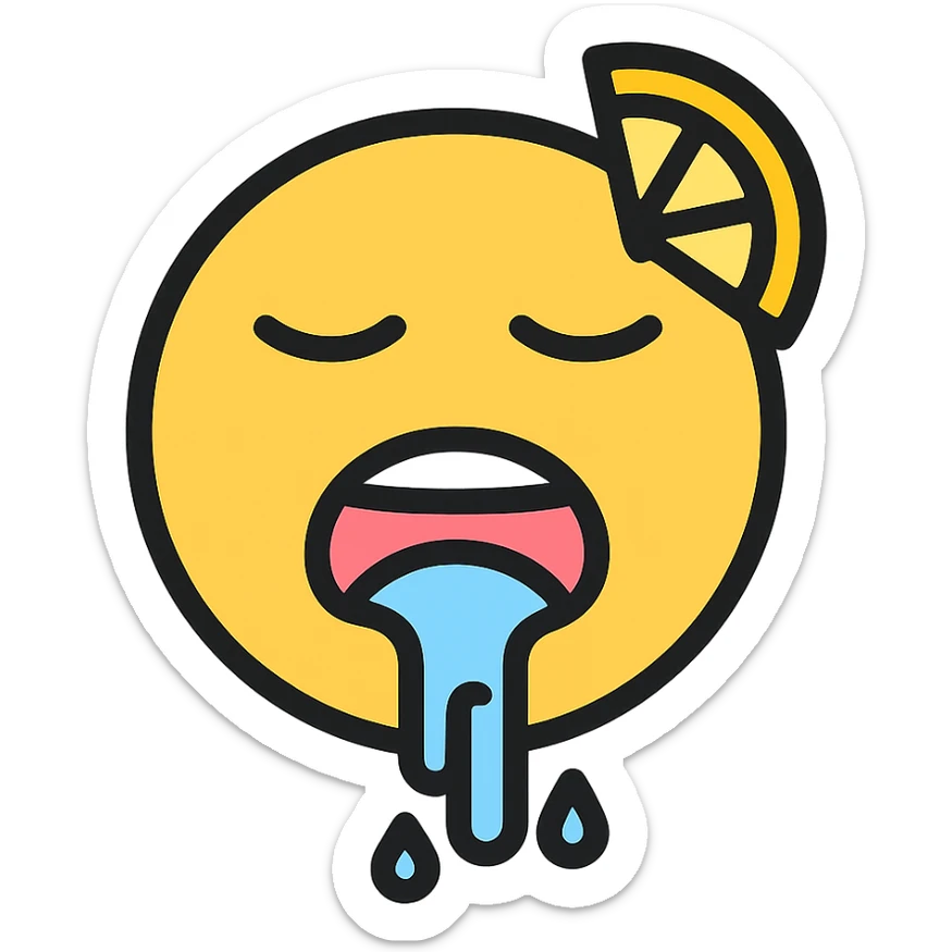 color outline icon of face with lemonade dripping out of mouth sticker