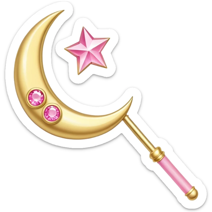 Sailor Moon's Crescent Moon Stick, a pink wand with a gold crescent moon on top and a pink gem in the center sticker