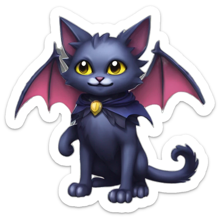   cool edgy beautiful fantasy anime-style dark-themed animal vampiric Nargacuga-cat-hybrid Fakemon with big fangs and bat-wing-ears with a cape full body sticker