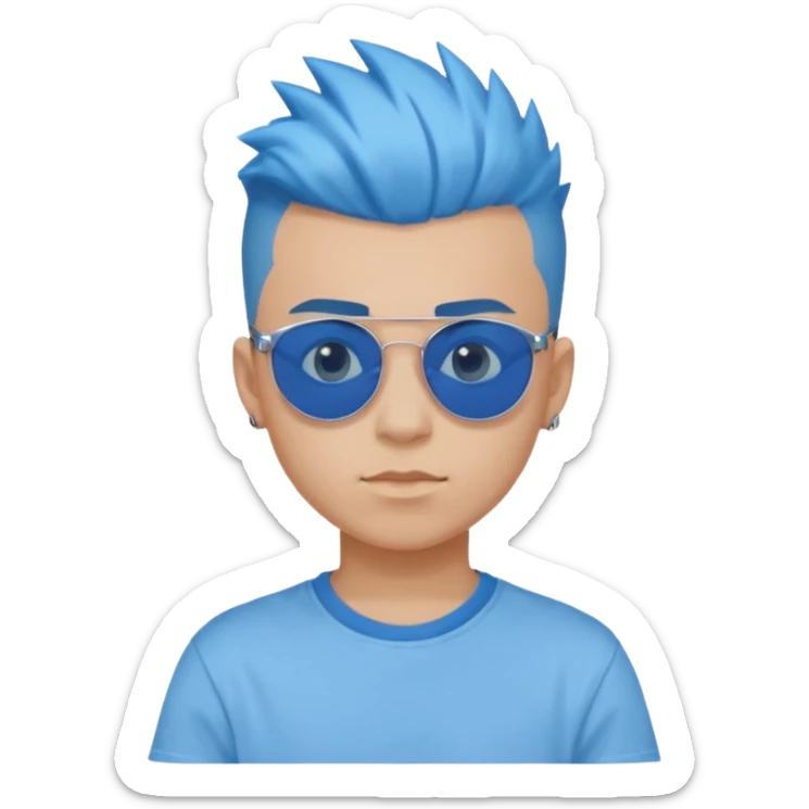 Blue Mohawk. Blue Eye. RoundSunglass. Teenage Boy. Light Blue Tshirt. Sleeve sticker