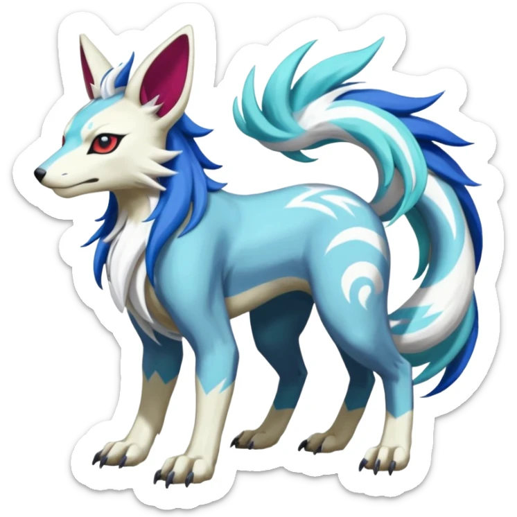 Colorful Skilled Adept Graceful Asian Painted WereGarurumon-Suicune-Linoone-Meloetta-Renamon-Zangoose-fusion-hybrid-creature (full body) sticker