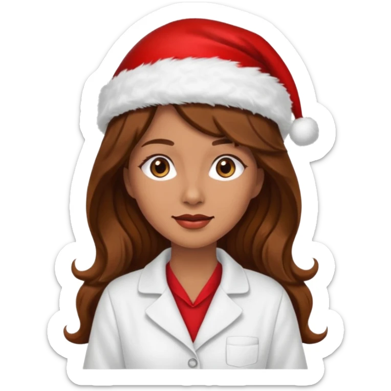 mujer peinandose en la peluqueria y con un gorro de navidad, cabello largo café y ondulado sticker