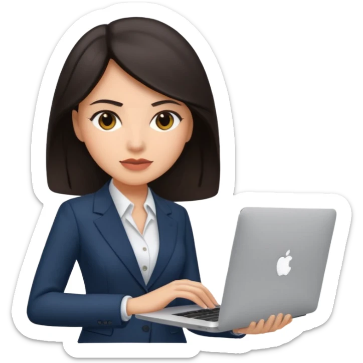 Sales women specialist in shipping with dark hair with suits and MacBook  sticker