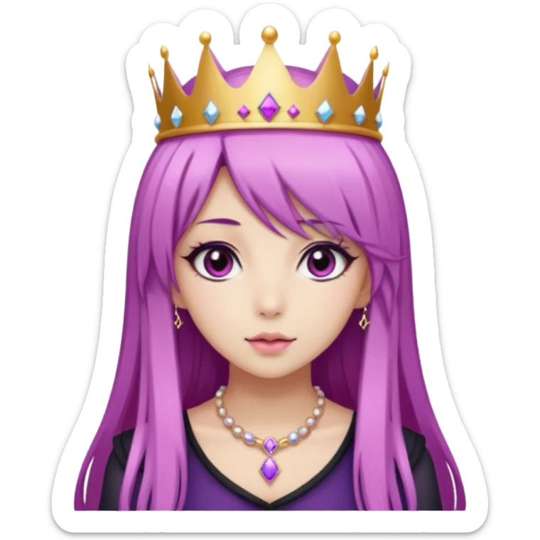 hime gyaru girl with long straight pink and purple hair, no tattoos, dark makeup sticker