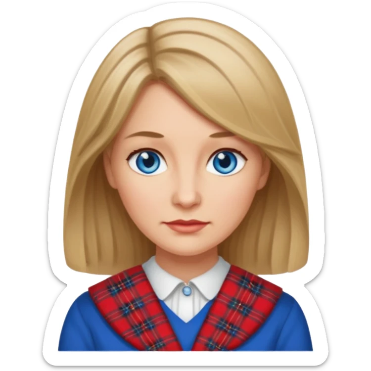 middle   aged female with Scottish red attire and dark blonde hair and blue eyes sticker