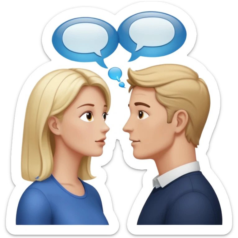 a person chatting up another person, one white male, one white woman facing each other talking with speech bubbles above their head sticker