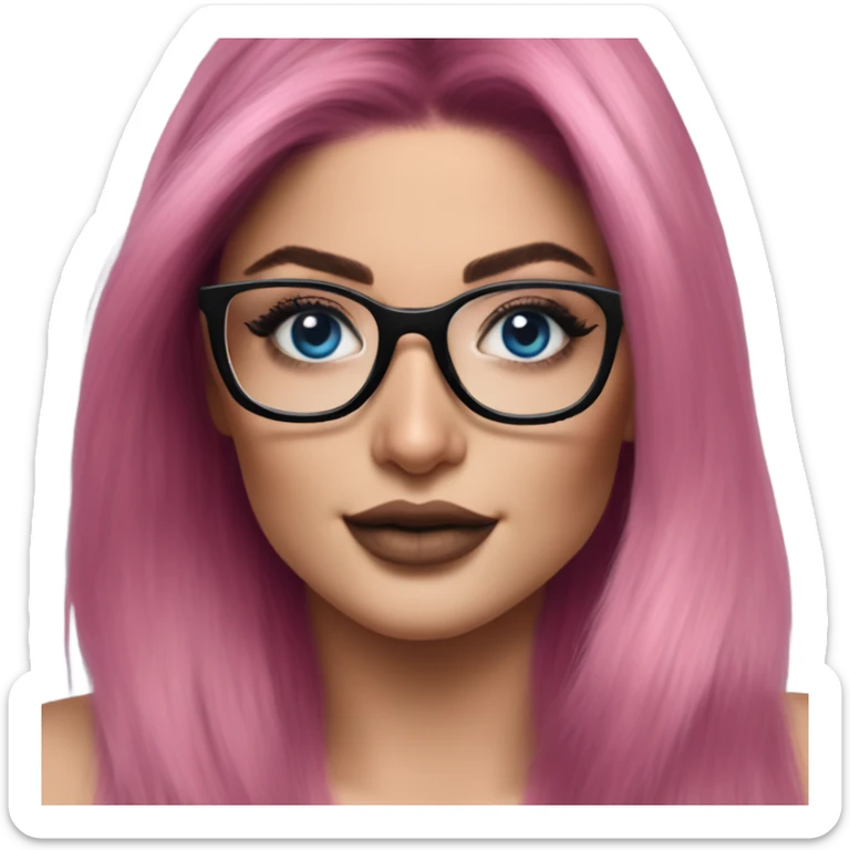 Photo Realistic kylie jenner stylish pink hair BLUE eyes and glasses happy  sticker