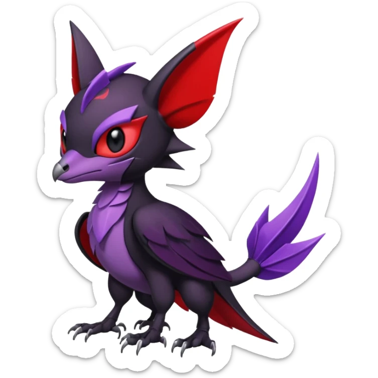 Dark edgy cute black red purple Noibat-Noivern-Nargacuga-Trico-Draco-Fakémon-Pokémon-hybrid-fusion sticker
