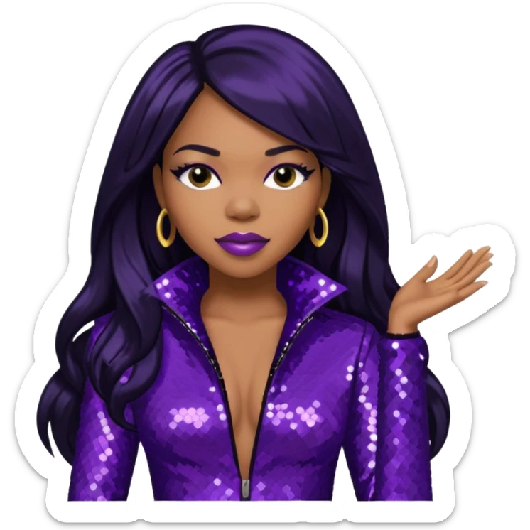 Tenitra Michelle Williams (b.1979), R&B Singer from Destiny's Child with long jet black hair, medium dark skin, dark purple sequin outfit sticker