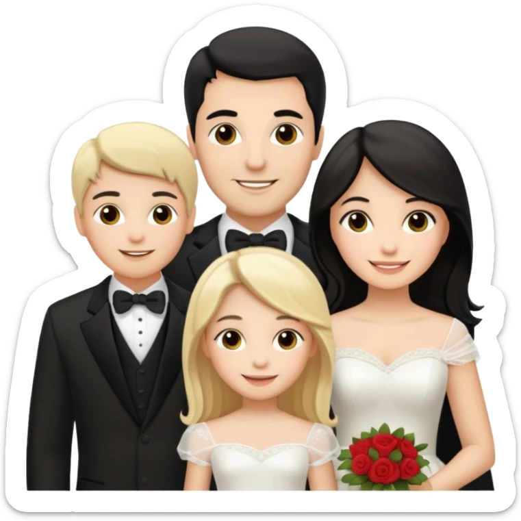 Familia : Novio pelo oscuro, Novia pelo oscuro, hija mayor pelo mono , hija menor pelo oscuro. sticker