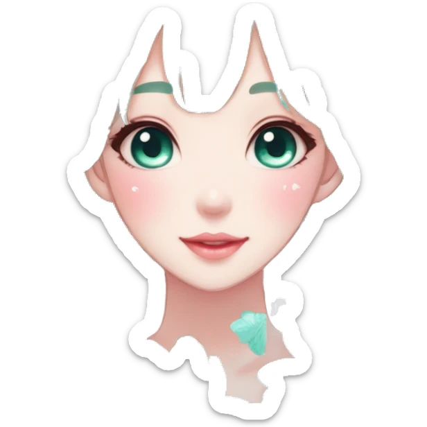 Gorgeous Shiny Pastel Turquoise Anime-Style Lady Butterflies flower petals leaves cottagecore fairycore pastelcore kawaii aesthetic trending style sticker