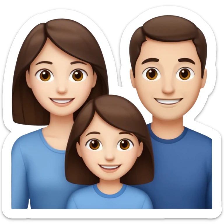 happy pale white  four person family with one brown hair dad, one brown hair mom, one dark brown girl, and one brown hair girl sticker