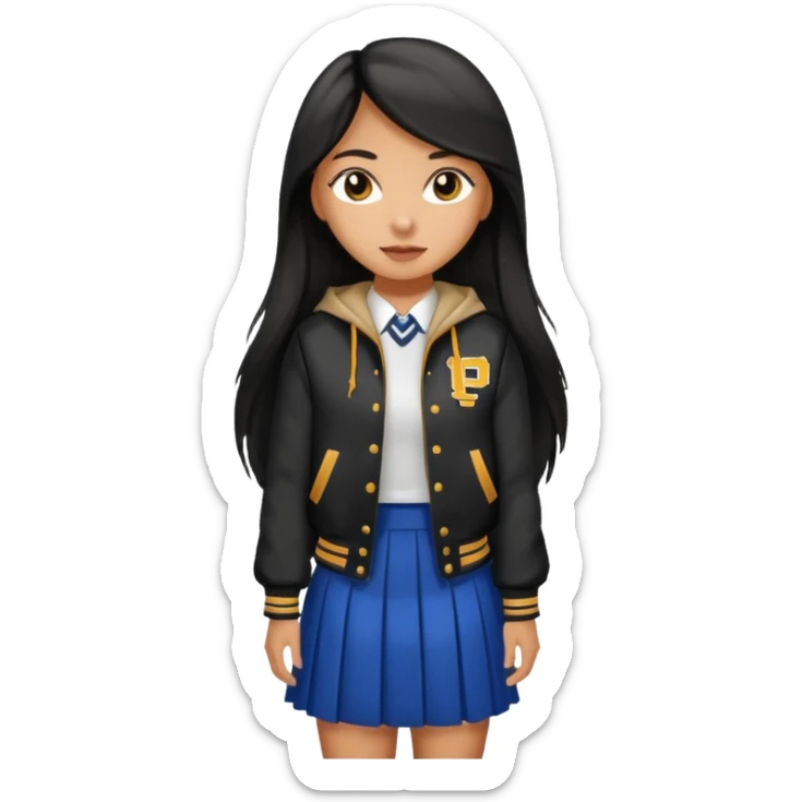 black color long hair girl with varsity jacket and long skirt sticker