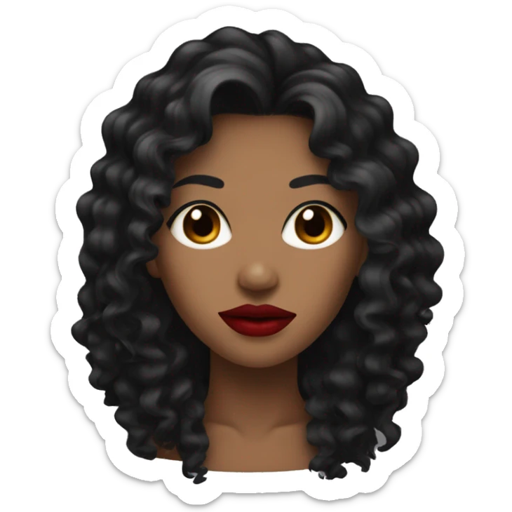 Head, woman dark tan skin with long black curly hair, red lipstick  sticker