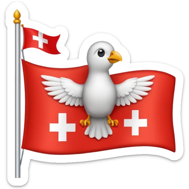 Make a emoji flag of Switzerland with a bird on top and make sure the bird is on the flag with no shadow sticker
