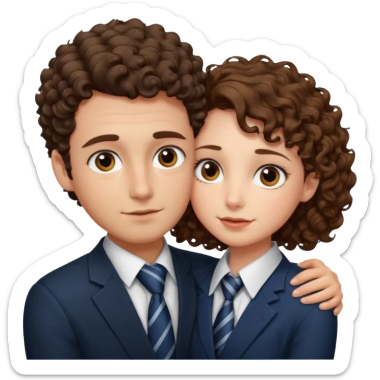 Girl with with sharp eyes tie hair hugging a guy with short curly brown hair sticker