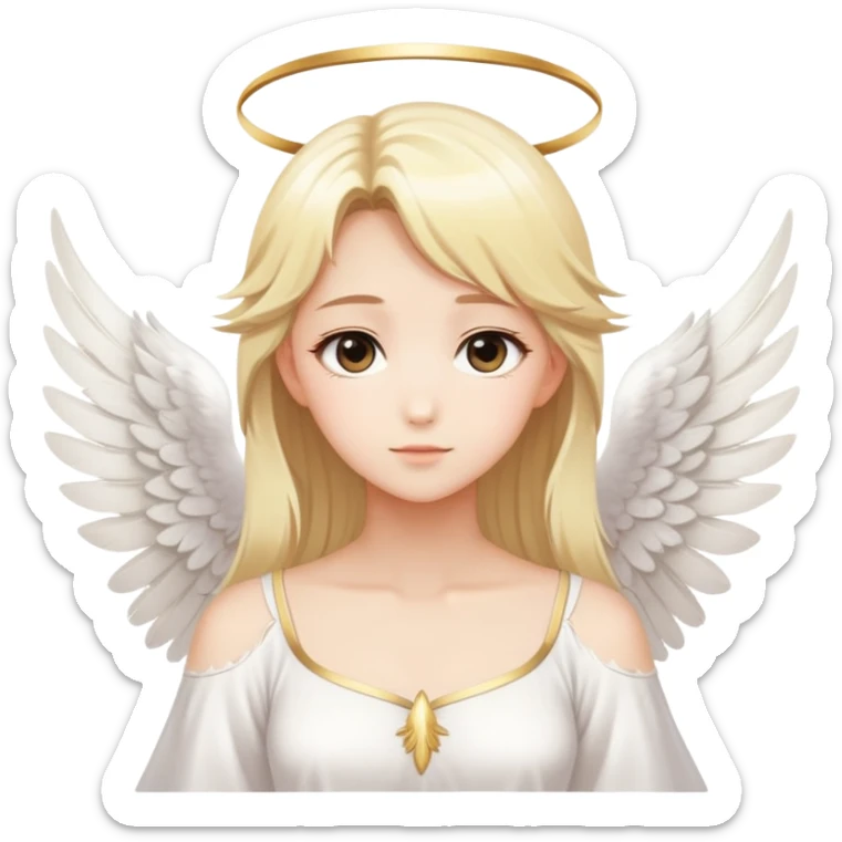 Beautiful Gorgeous Blonde Sweet Anime Angel, Peaceful, Calm, White feather wings sticker