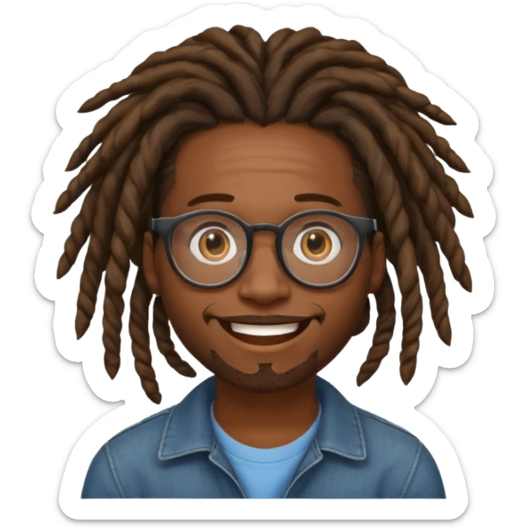 a black african guy with dreadlocks, wearing glasses and aura farming emoji sticker