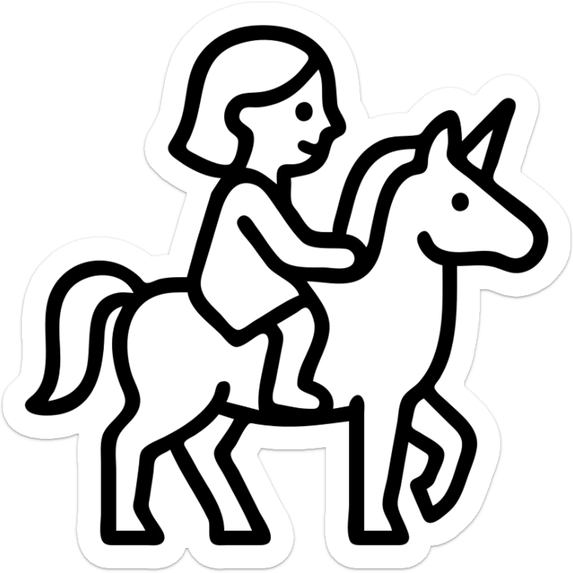 icon of a girl riding a unicorn, simple, clear lines, suitable for an icon sticker