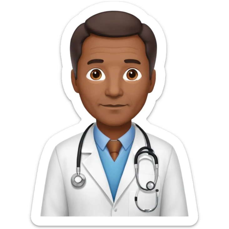 mature 60 year old male doctor with stethoscope, dark brown hair, medium-dark skin tone, cinnamon skin tone, professional sticker
