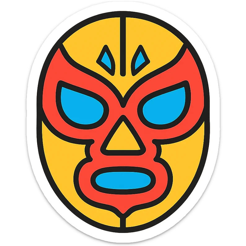 máscara de luchador mexicano, estilo colorido, detalles tradicionales sticker