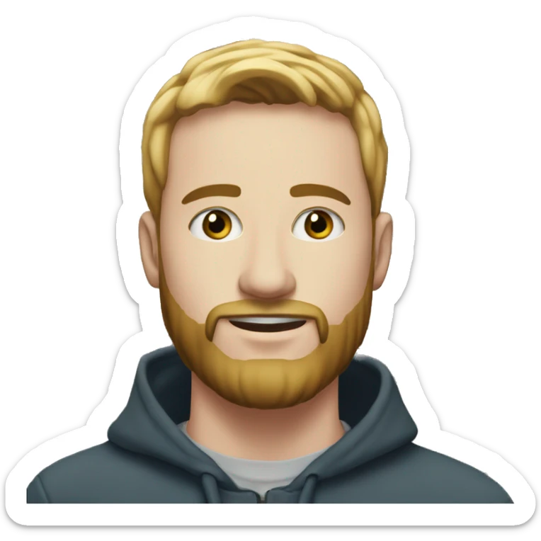 young man, 30 years old, with white skin and a beard, 1.70 tall in front of several houses sticker