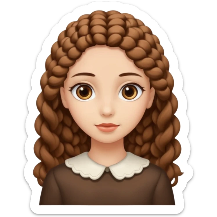 creami una ragazza con riccioli in fondo sulle punte, capelli marroni scuri e lunghi, occhi con ciglia non corte marroni sticker
