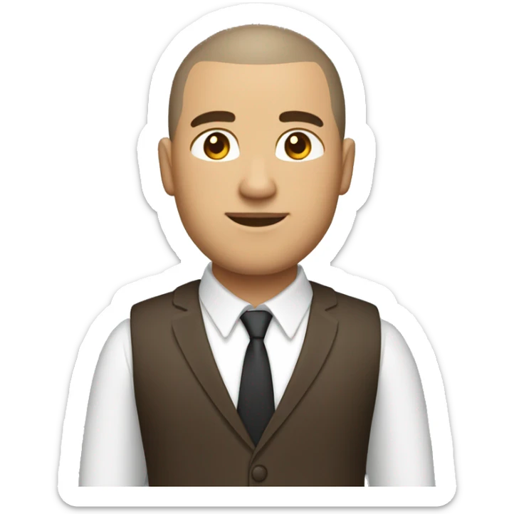 business man as hero brown buzz cut hair white skin full body no glasses sticker