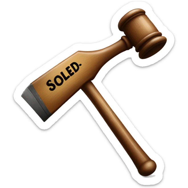 Auction hammer landing with the sentence "Sold to the highest bidder!" sticker