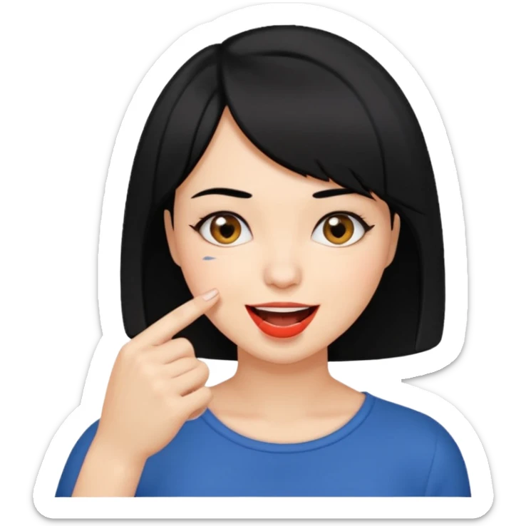 Chicas con pelo negro y corte bob haciendo que se muerde un dedo de manera picara sticker