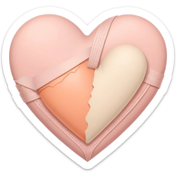 A minimalist pastel illustration of a heart with a small bandage, inspired by the ❤️‍🩹 emoji. Soft pastel colors — dusty pink, blush, baby peach, and cream tones. Gentle lighting, smooth gradients, and a calm, soothing aesthetic. Flat vector style on a light neutral background. sticker