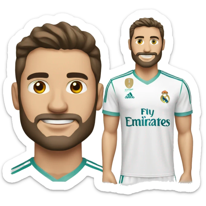 Hombre europeo moreno con camiseta del real madrid sticker