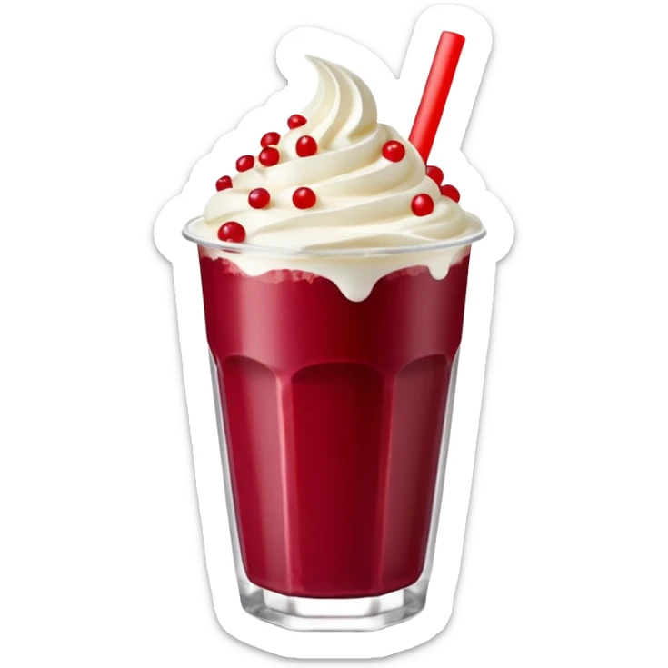 crea una bebida de red velvet con bolitas de yogurt como topping en vaso de plastico con popote sticker